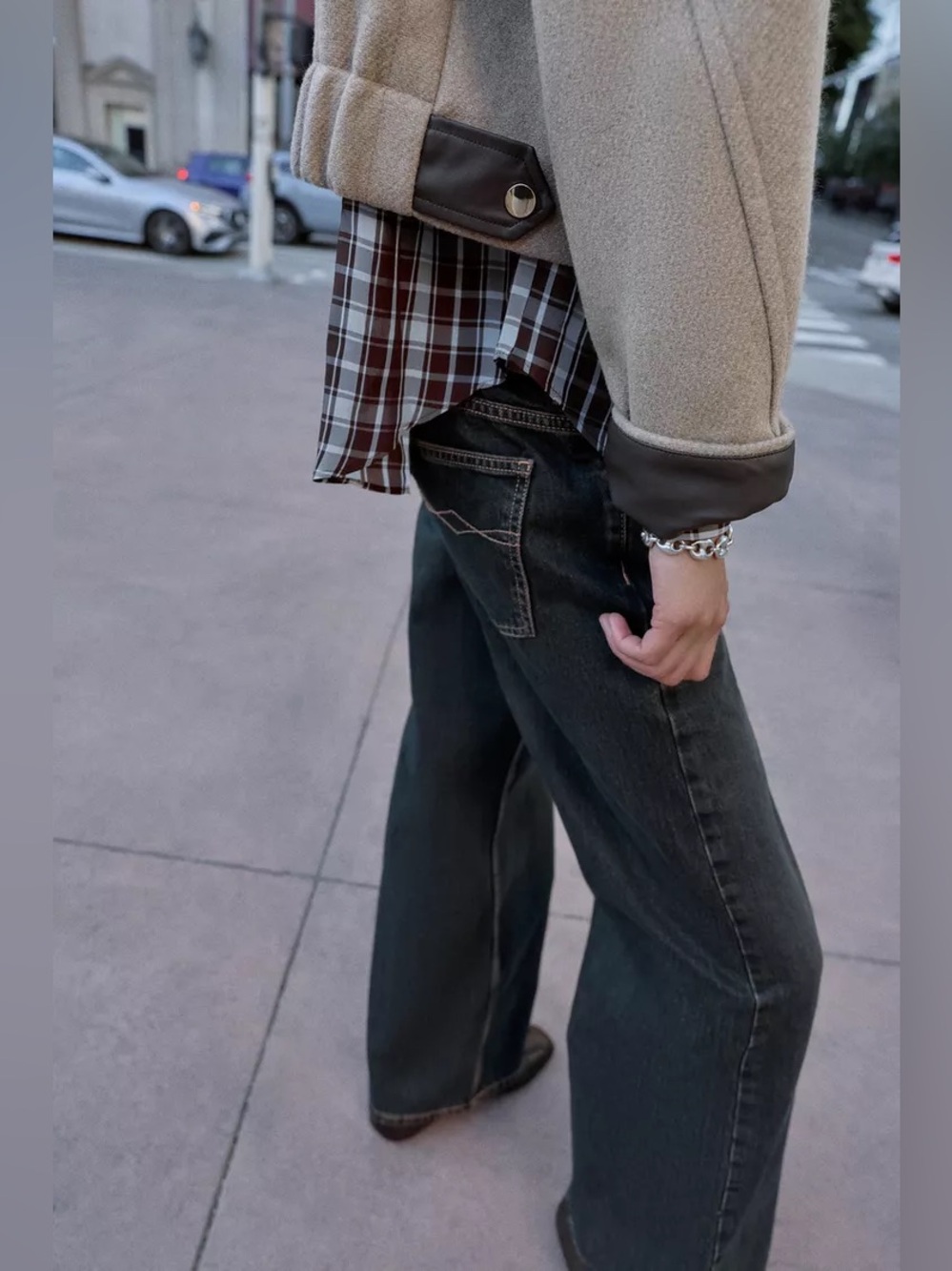 Zara Beige Cropped Jacket with Dark faux leather trim bomber. POP - Picture 6 of 12